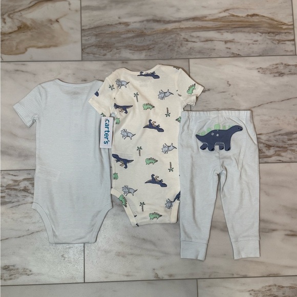 Carter’s 3-Piece Baby Boy Outfit – Dino Bodysuits & Pants Set, Size 12M - Picture 2 of 4